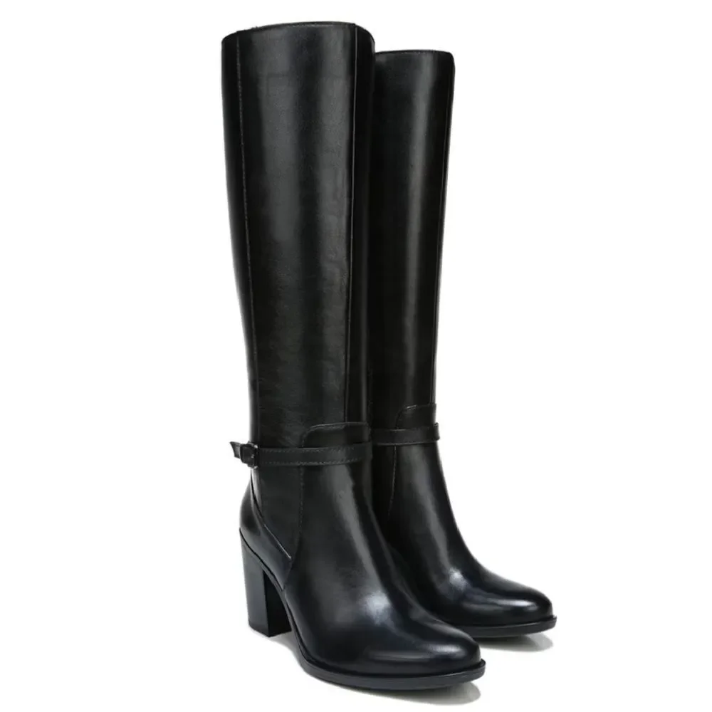 Naturalizer Kalina Black Leather Wide Calf Block Heel Knee High Boot 7.5 NWT